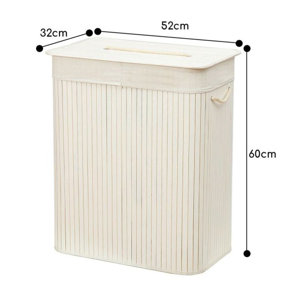 Rectangular Bamboo Laundry Basket-White with Divider - Image 7