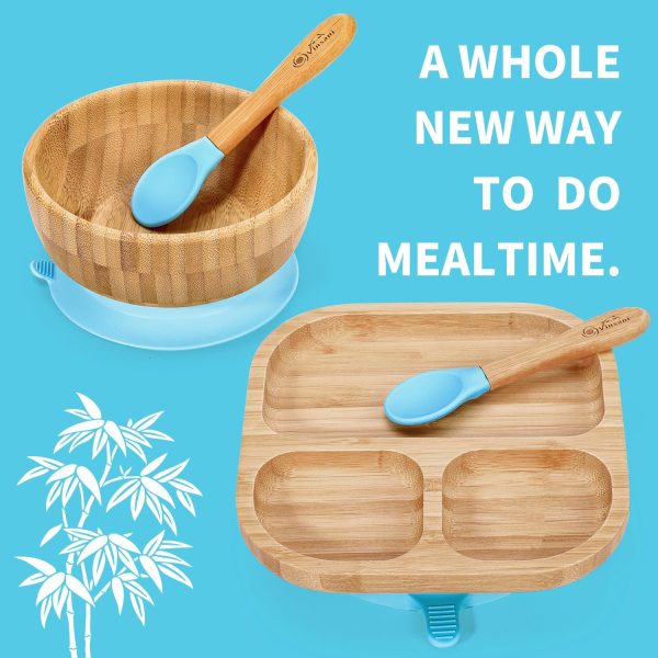 VINSANI BAMBOO BOWL, SQUARE PLATE & SPOON SET BLUE 0000199