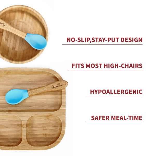 VINSANI BAMBOO BOWL, SQUARE PLATE & SPOON SET BLUE 0000199 - Image 2