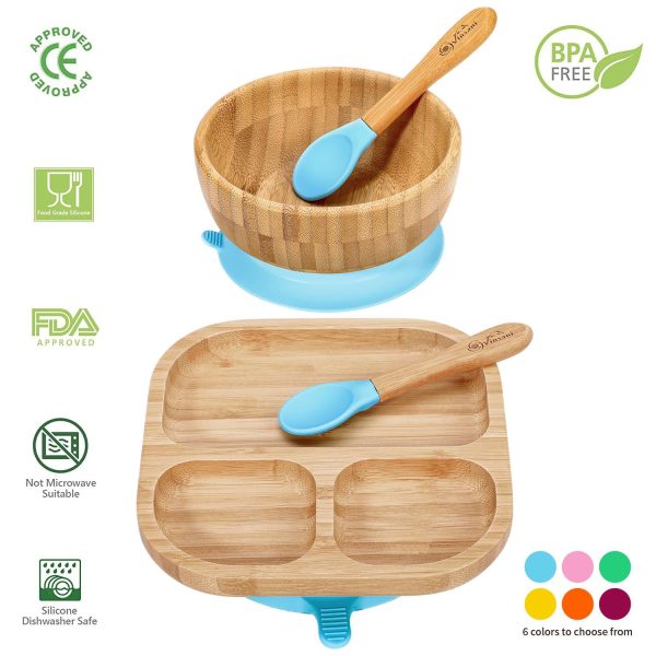 VINSANI BAMBOO BOWL, SQUARE PLATE & SPOON SET BLUE 0000199 - Image 5
