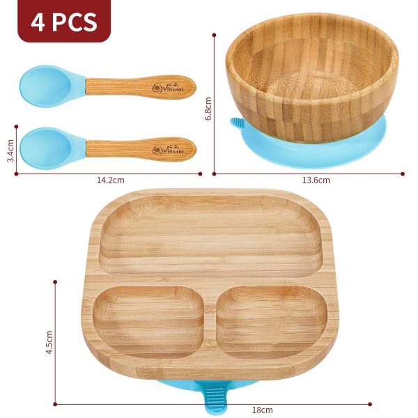 VINSANI BAMBOO BOWL, SQUARE PLATE & SPOON SET BLUE 0000199 - Image 4