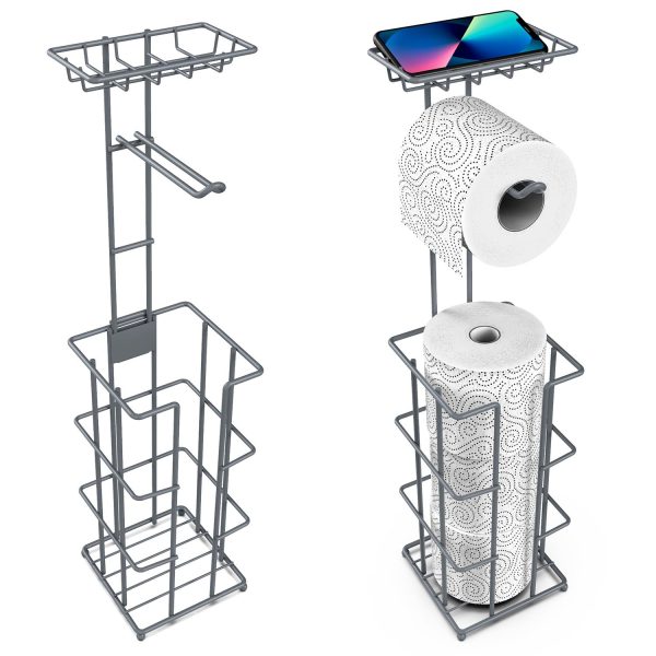 Vinsani Metal Toilet Roll Holder & Storage Grey 1010103
