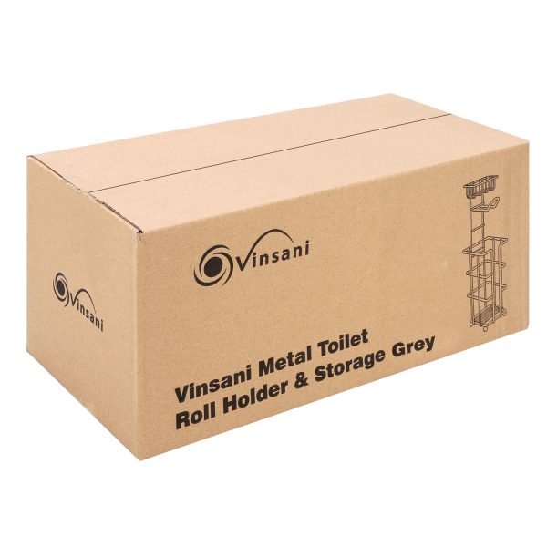 Vinsani Metal Toilet Roll Holder & Storage Grey 1010103 - Image 2