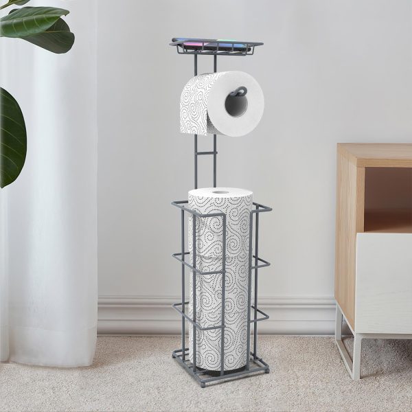 Vinsani Metal Toilet Roll Holder & Storage Grey 1010103 - Image 6