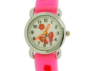 Relda Children's Analogue 3D Red Butterfly Neon Pink Silicone Strap Girl's Watch REL43