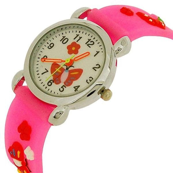 Relda Children's Analogue 3D Red Butterfly Neon Pink Silicone Strap Girl's Watch REL43 - Image 2