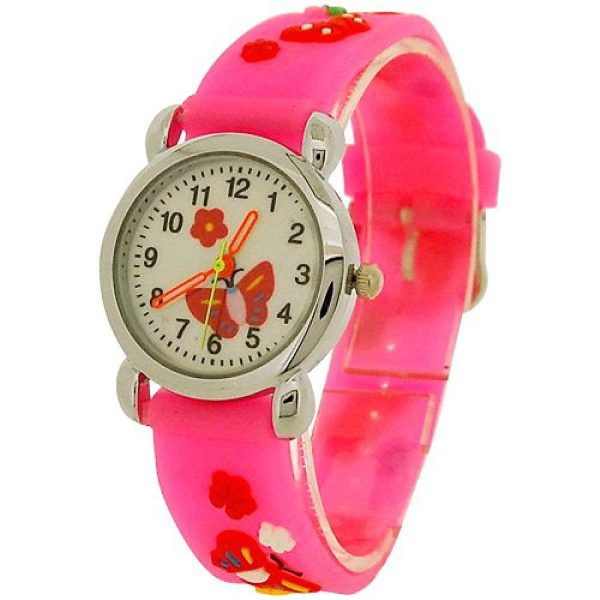 Relda Children's Analogue 3D Red Butterfly Neon Pink Silicone Strap Girl's Watch REL43 - Image 4