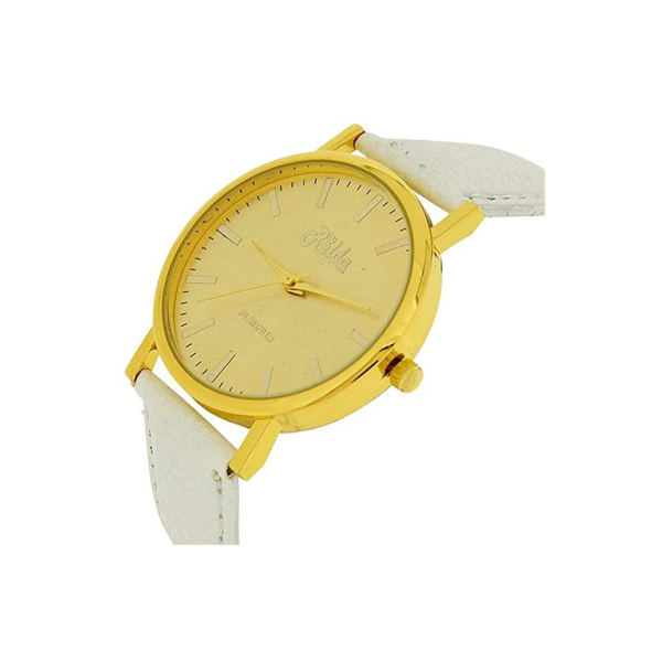 Relda Women Analogue Jumbo Goldtone Dial & Leather White Strap Buckle REL63 - Image 2