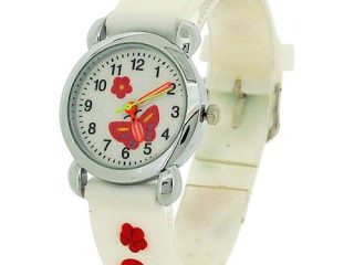 Relda Children's Analogue 3D Multicolor Butterfly White Silicone Strap Girl's Watch REL40