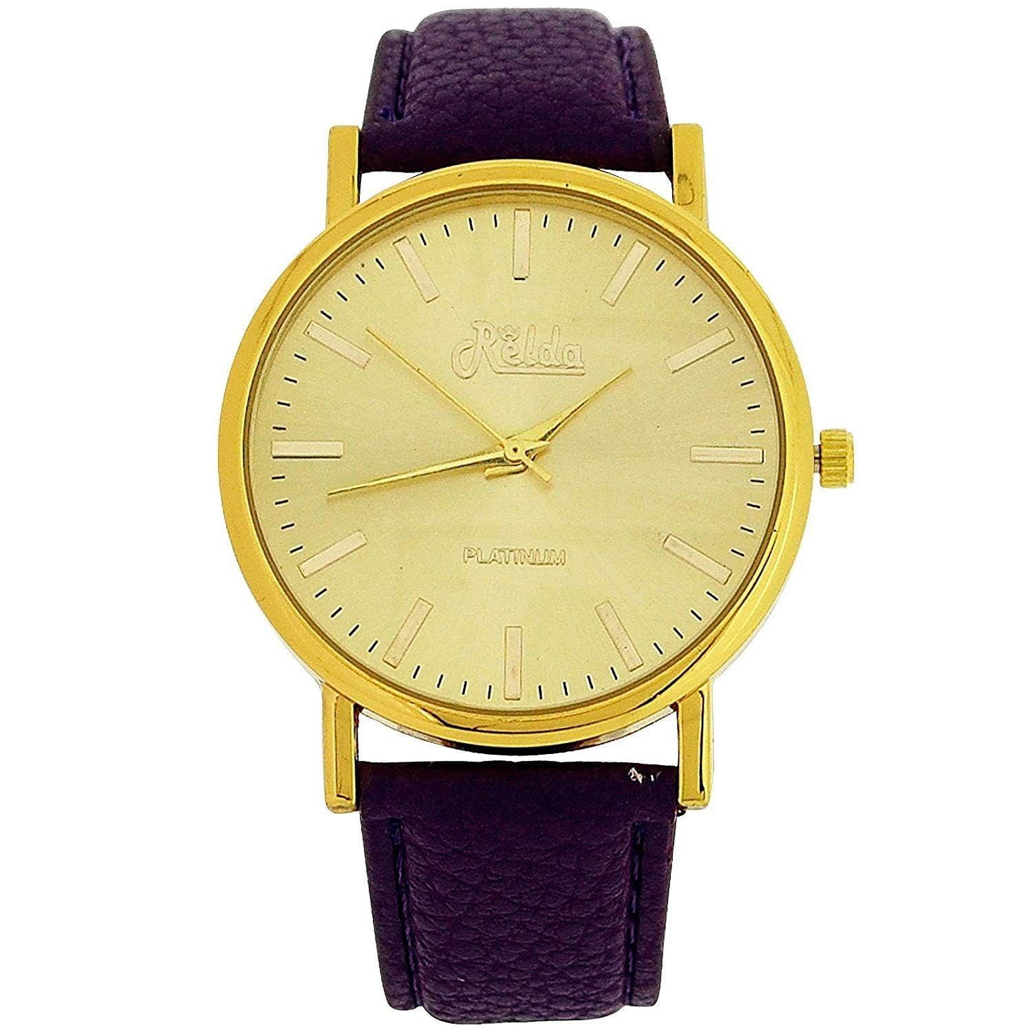 Relda Women Analogue Jumbo Gold tone Dial & Leather Purple Strap With Buckle REL62