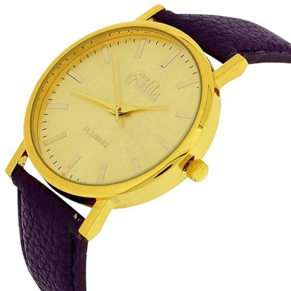 Relda Women Analogue Jumbo Gold tone Dial & Leather Purple Strap With Buckle REL62 - Image 4