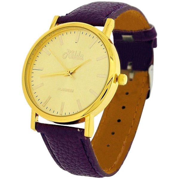Relda Women Analogue Jumbo Gold tone Dial & Leather Purple Strap With Buckle REL62 - Image 2