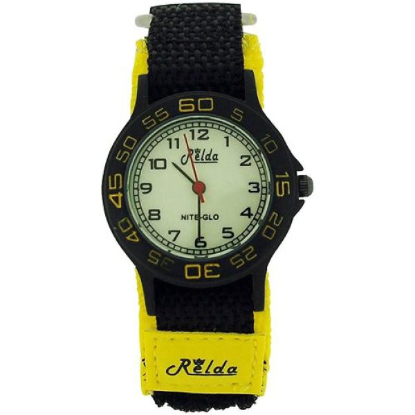 Relda Children's Analogue Nite-Glo Quartz Luminous Dial Yellow & Black Velcro Strap Girls/Boy Watch REL59 - Image 4