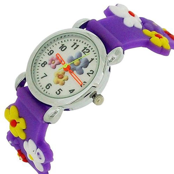 Relda Children's Analogue 3D Colourful Flower Purple Silicone Strap Girl's Watch REL42 - Image 2