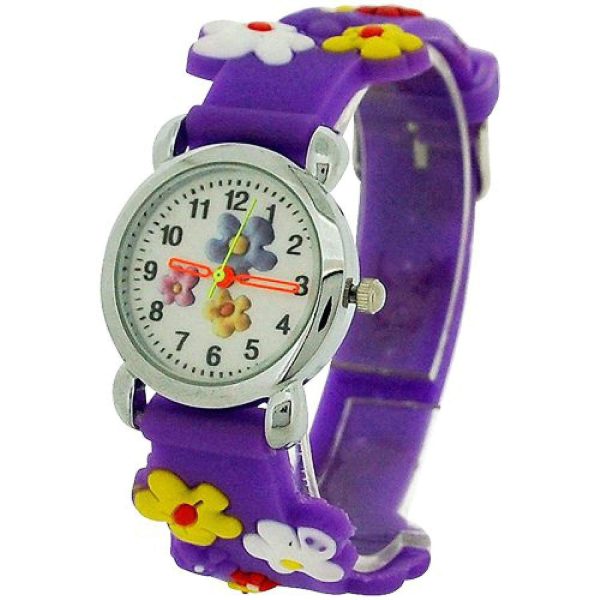 Relda Children's Analogue 3D Colourful Flower Purple Silicone Strap Girl's Watch REL42 - Image 3