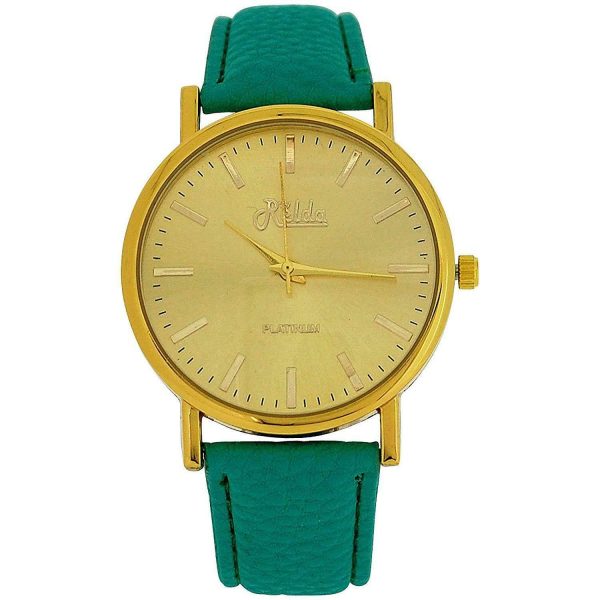 Relda Women Analogue Jumbo Gold tone Dial & Leather Green Strap With Buckle REL60