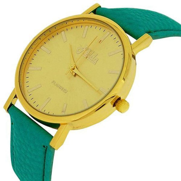 Relda Women Analogue Jumbo Gold tone Dial & Leather Green Strap With Buckle REL60 - Image 4