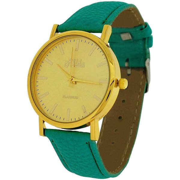 Relda Women Analogue Jumbo Gold tone Dial & Leather Green Strap With Buckle REL60 - Image 2