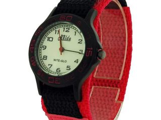 Relda Children's Analogue Nite-Glo Quartz Luminous Dial Pink & Black Velcro Strap Girls Watch REL56