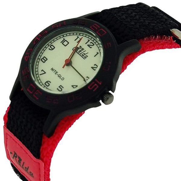 Relda Children's Analogue Nite-Glo Quartz Luminous Dial Pink & Black Velcro Strap Girls Watch REL56 - Image 2