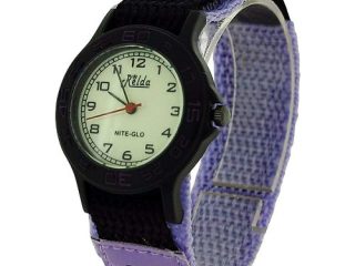 Relda Children's Analogue Nite-Glo Quartz Luminous Dial Purple & Black Velcro Girls Watch REL58