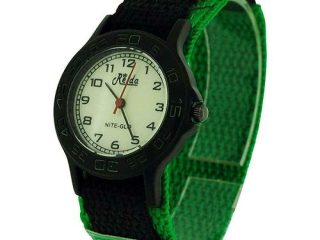 Relda Children's Analogue Nite-Glo Quartz Luminous Dial Green & Black Velcro Strap Boys Watch REL55