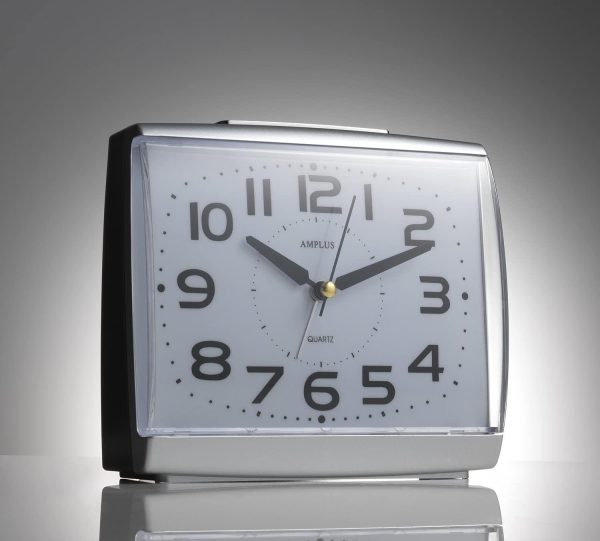 Amplus Large Numbers Dial With Silent Sweep Light Snooze Silver Alarm Clock PT175 - Image 4