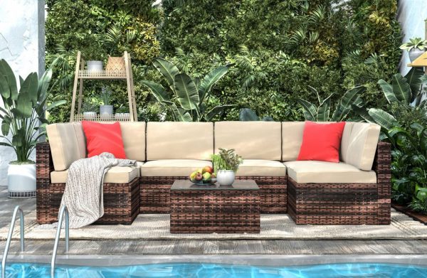 6 Seat Rattan Modular Sofa With Table