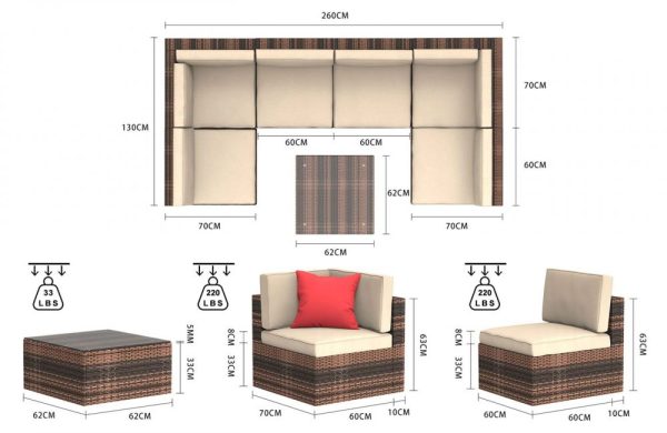 6 Seat Rattan Modular Sofa With Table - Image 2