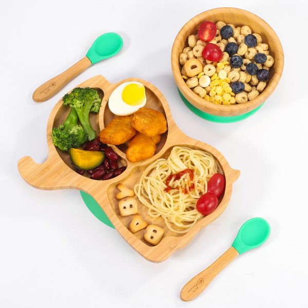 VINSANI BAMBOO ELEPHANT PLATE,BOWL & SPOON SET GREEN 1010234