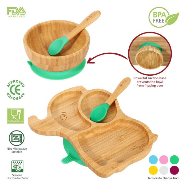 VINSANI BAMBOO ELEPHANT PLATE,BOWL & SPOON SET GREEN 1010234 - Image 5