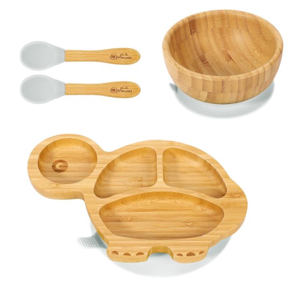 VINSANI BAMBOO TURTLE PLATE,BOWL & SPOON SET GREY 1010225 - Image 6