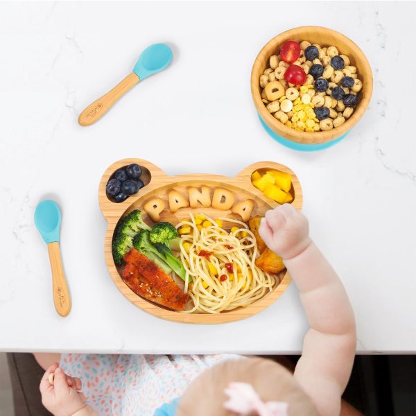 VINSANI BAMBOO PANDA PLATE,BOWL & SPOON SET BLUE 1010241 - Image 5