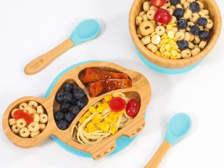 VINSANI BAMBOO TURTLE PLATE,BOWL & SPOON SET BLUE 1010229