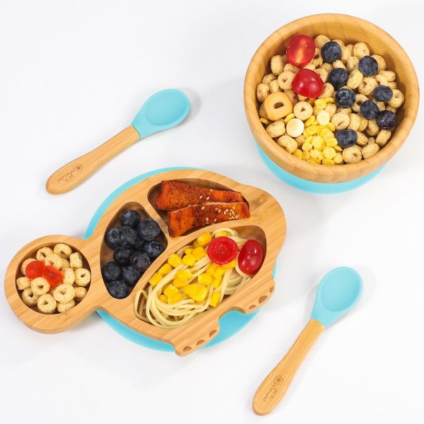 VINSANI BAMBOO TURTLE PLATE,BOWL & SPOON SET BLUE 1010229
