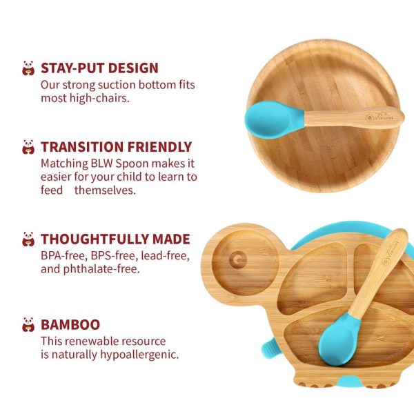 VINSANI BAMBOO TURTLE PLATE,BOWL & SPOON SET BLUE 1010229 - Image 3