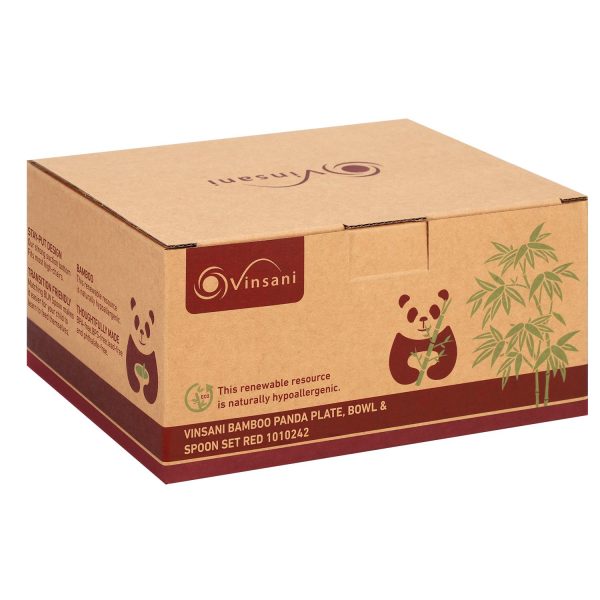 VINSANI BAMBOO PANDA PLATE,BOWL & SPOON SET RED 1010242 - Image 4
