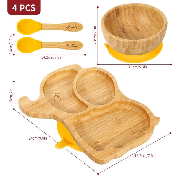 VINSANI BAMBOO ELEPHANT PLATE,BOWL & SPOON SET YELLOW 1010232 - Image 5