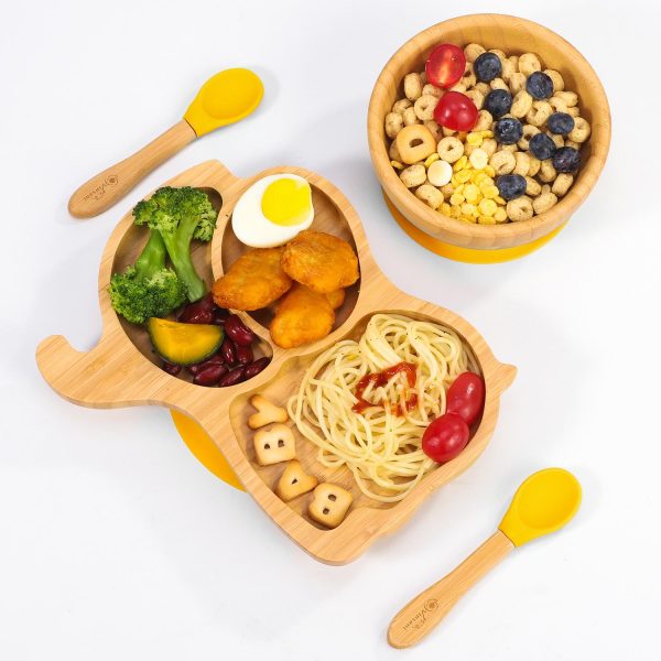 VINSANI BAMBOO ELEPHANT PLATE,BOWL & SPOON SET YELLOW 1010232