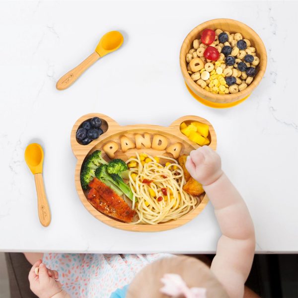 VINSANI BAMBOO PANDA PLATE,BOWL & SPOON SET YELLOW 1010238 - Image 5