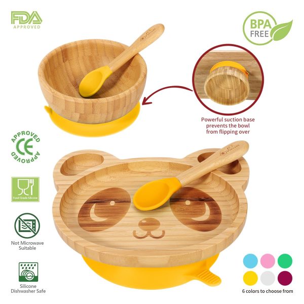 VINSANI BAMBOO PANDA PLATE,BOWL & SPOON SET YELLOW 1010238 - Image 2