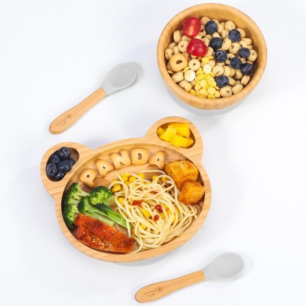 VINSANI BAMBOO PANDA PLATE,BOWL & SPOON SET GREY 1010237
