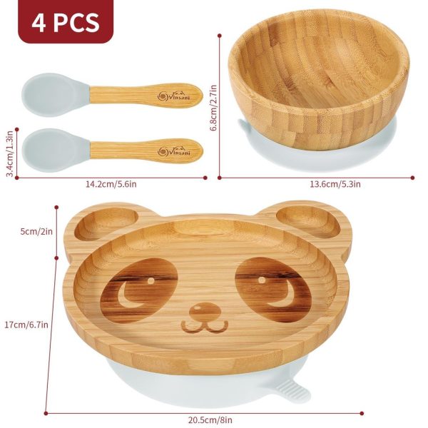 VINSANI BAMBOO PANDA PLATE,BOWL & SPOON SET GREY 1010237 - Image 2