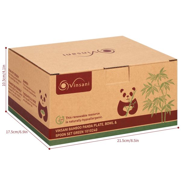 VINSANI BAMBOO PANDA PLATE,BOWL & SPOON SET GREEN 1010240