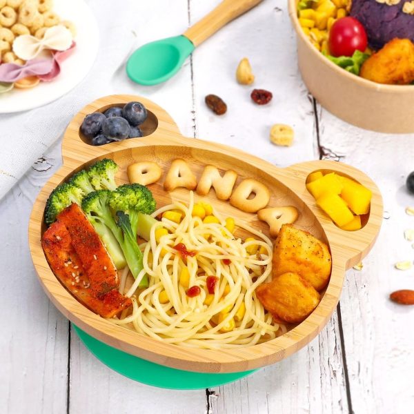 VINSANI BAMBOO PANDA PLATE,BOWL & SPOON SET GREEN 1010240 - Image 4