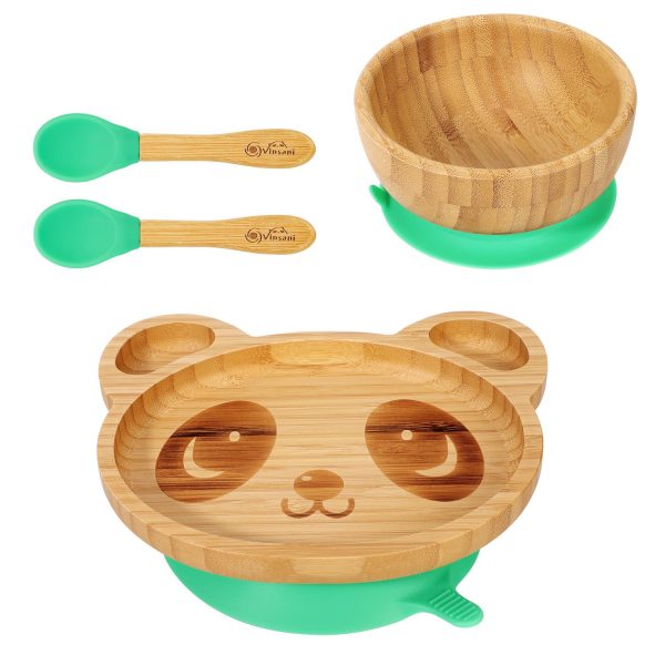 VINSANI BAMBOO PANDA PLATE,BOWL & SPOON SET GREEN 1010240 - Image 6