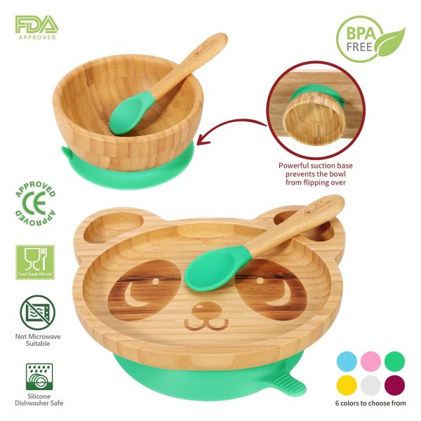 VINSANI BAMBOO PANDA PLATE,BOWL & SPOON SET GREEN 1010240 - Image 3