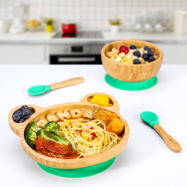 VINSANI BAMBOO PANDA PLATE,BOWL & SPOON SET GREEN 1010240 - Image 2