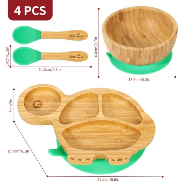 VINSANI BAMBOO TURTLE PLATE,BOWL & SPOON SET GREEN 1010228 - Image 2