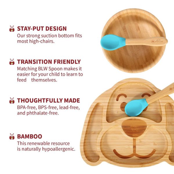 VINSANI BAMBOO DOG PLATE,BOWL & SPOON SET BLUE 1010223 - Image 2